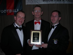 William Healy (CCFL) Gerry McHugh (Willow Park) Tony Hurley (CCFL) at the Willow Park 40th Anniversary awards on Saturday the 16th of February 2013